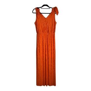 Ces Femme Orange Striped Maxi Dress Medium Tie Strap Vacation Wedding Guest